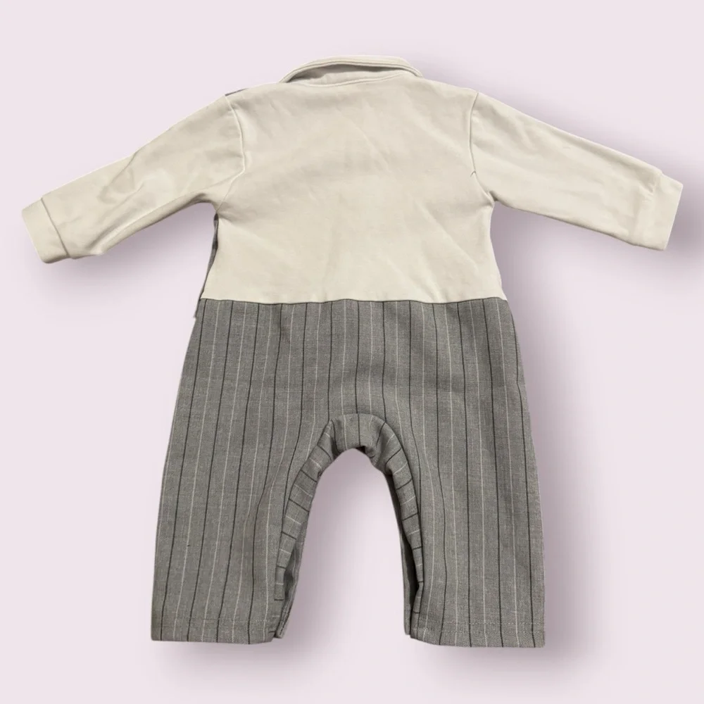 Baby Boy Pinstripe Romper Set Newsboy Hat Formal Outfit 3-6M - Picture 6 of 6
